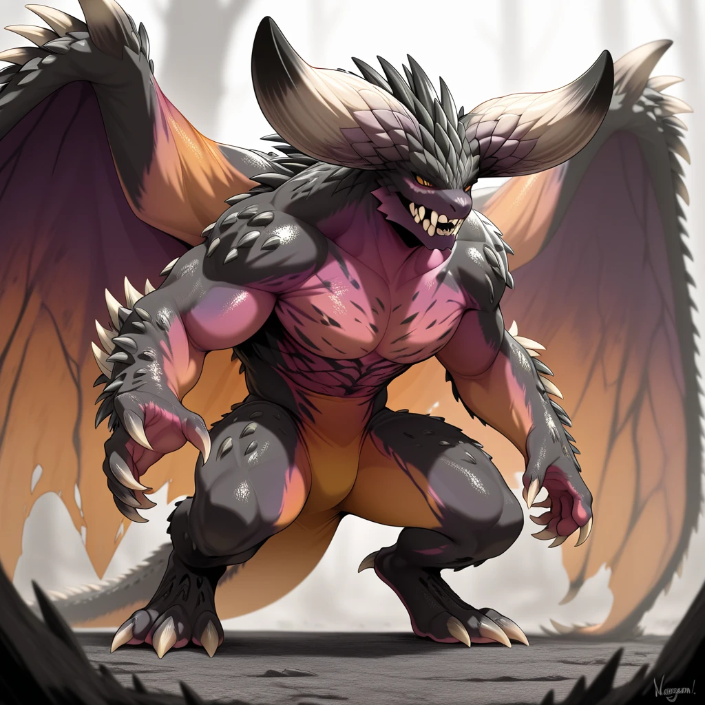 solo, breath (ultra detailed), a beautiful and detailed full size portrait of a male anthro batzz, kaiju, demon lord dragon batzz, dragonic wings, dragon tail, green eyes, glowing eyes, black body, black skin, long hair, red hair, horns, scar, tail, bedroom eyes, detailed eyes, big body, sexy body, (wide body). goddess, kenket, Ross Tran,ruan jia, trending on artstation,foxovh, cenematic lighting, front view, buff, big pecs, muscular anthro, spike arms, strong legs, ((big pecs, nipples, big pecs, equine_penis, flaccid))), day, wet, front view, standing, pointing at viewer, vissible feets, arms behnd head, seductive, stone wall, grass, old building hallway, raining, sweating, open mouth,penis, angry