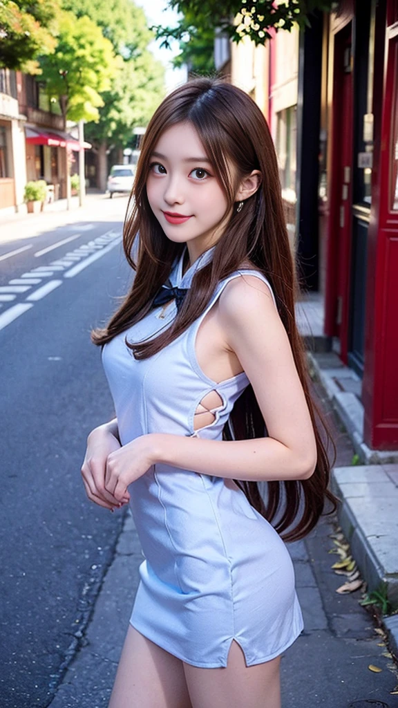 Sexy Big 、A cute 16-year-old girl with a sexy and cute look, beautiful and sexy face、A strong wind blows my hair in front of my face、With straight blonde hair、beautiful, Cute and sexy eyes hidden behind long bangs、Sexy maid outfit