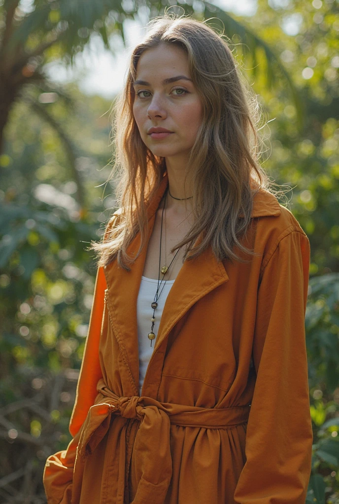 A girl with golden hair stands near the river