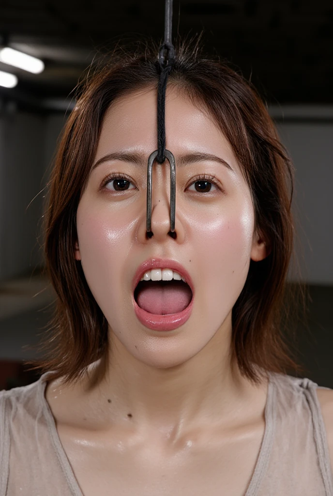(best quality, Ultradetailed:1), young girl, upper body, front lighting, front pov,open mouth, ballgag