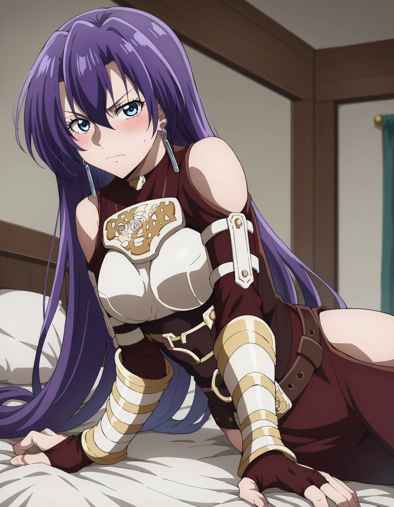 <lora:arthur_pencilgon:1>1girl, Arthur Pencilgon, earrings, fingerless gloves, bare shoulders, breastplate, purple hair, blue eyes, long hair, nice ass, medium breasts, smirk, moaning, (nude)
<lora:ProneboneMS:1>1boy, sex from behind, lying, on stomach, prone bone, looking back at viewer, (ass grab:1.2),
cum, pov, sex from behind, nude, hetero