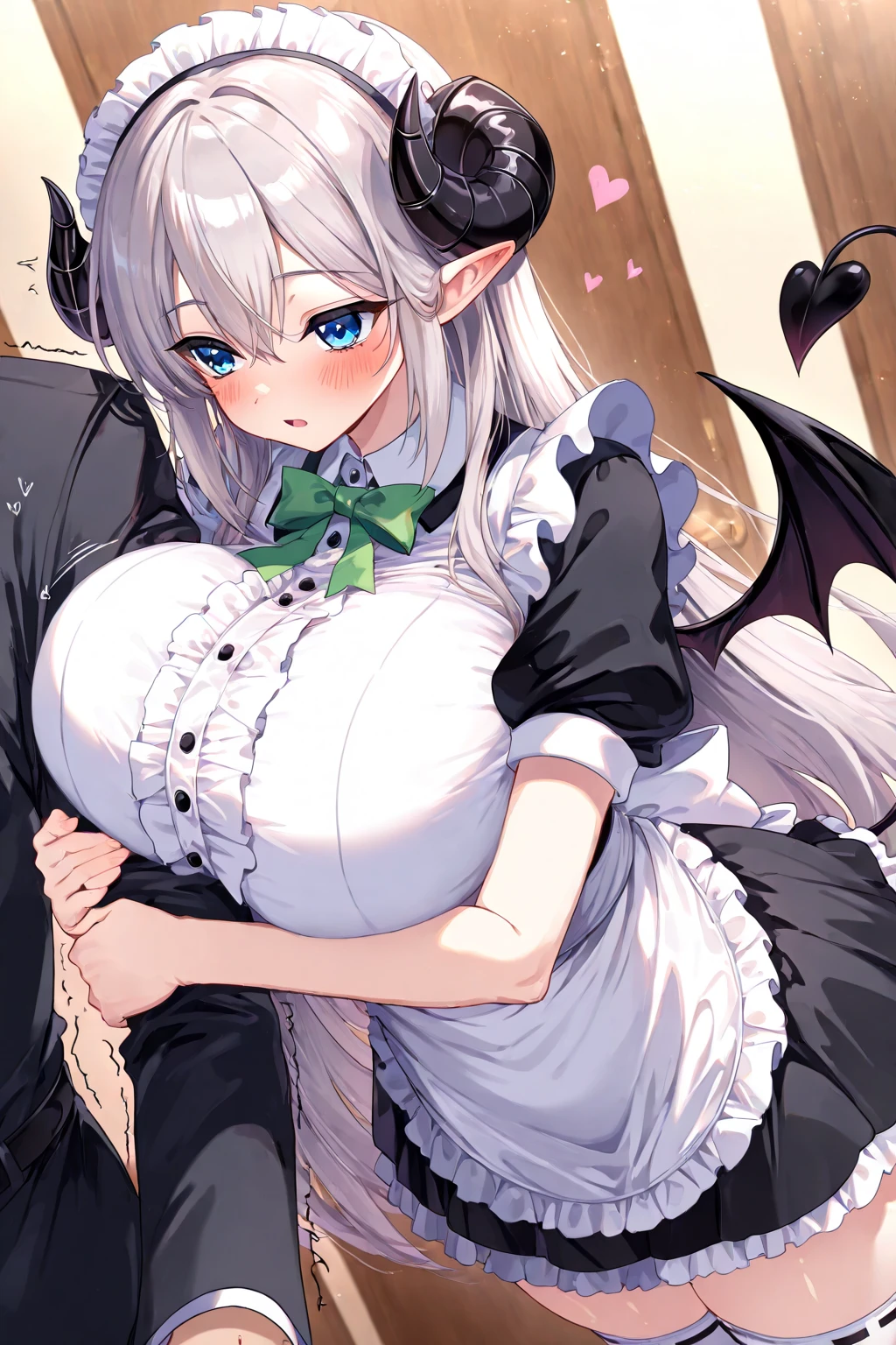 ((最high quality, 8K, masterpiece)), High resolution、（high quality: 1.5）、Very detailed、Detailed face、Bright colors、Natural light、Fine grain、Colorful eyes、Beautiful Face、非常にDetailed faceのテクスチャの女性,masterpiece, 最high quality, Detailed and beautiful eyes,最high quality、Best image quality、masterpiece、.々Hairstyle,girl,Just beautiful,devil,Succubus,horn,smile,masterpiece、最high quality,mature female,so beautiful、High resolution,(Rich:1.3),(noble:1.3),1 person,(Maid:1.3),clear,make,(nobleの館:1.3),(smile)、smile,(masterpiece:1.2)、(最high quality:1.2)、Latest Glossy Skin