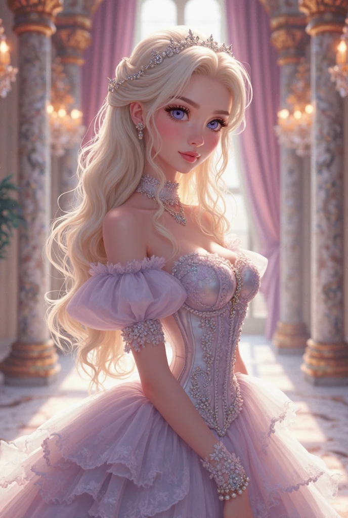 Cristalina, 20 years old, long blonde hair, light lilac eyes, huge breasts, a white crystal dress, entering the director's classroom, being beautiful.hentai