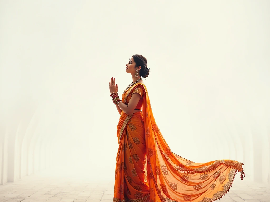Short Dark skinned Indian girl in saree struggles to control her urine and her saree gets wet as she loses control. Urine is dripping down her crotch as she stands in front of people. Her bottom part of the saree has wet patches and streaks of urine. Show the wetness on saree near the crotch and on the dark floor