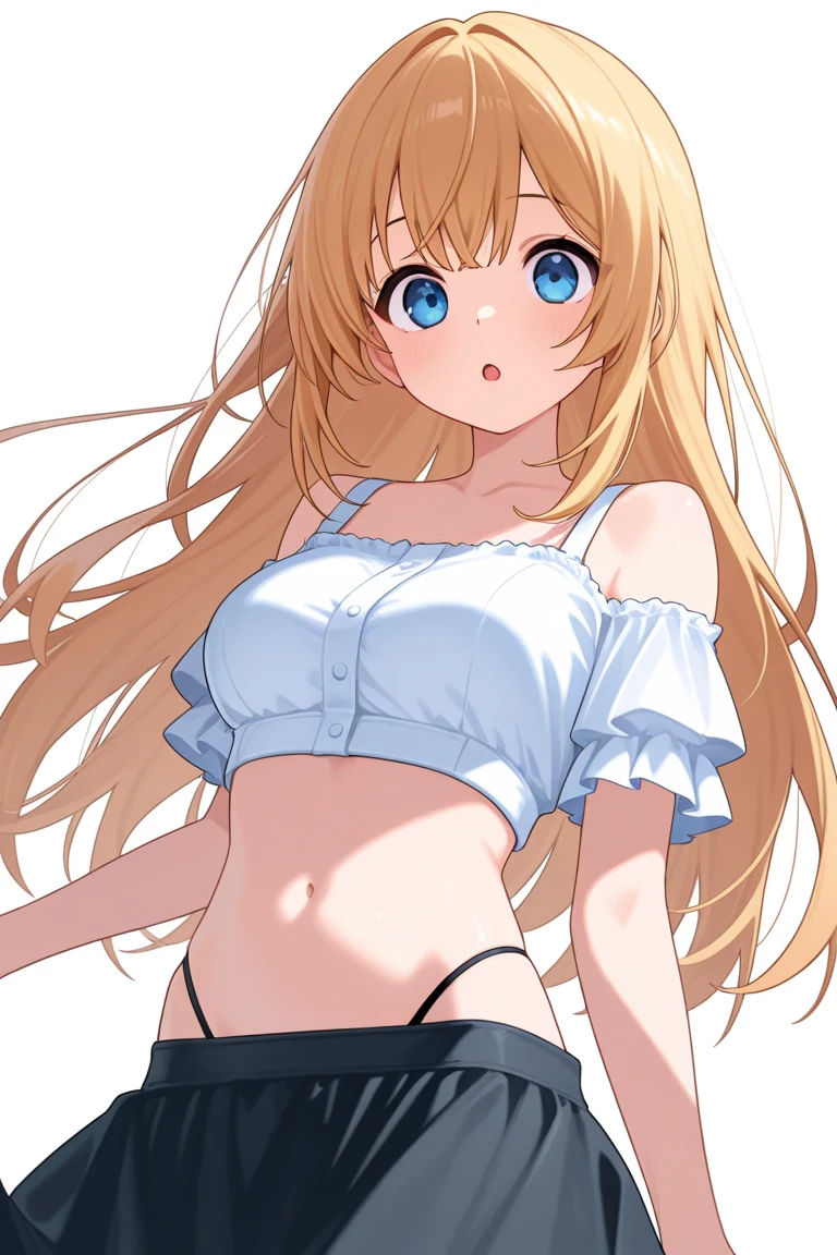 absurdres, masterpiece, highres, cinematic, full HD, 8k, intricate detail, ultra detailed, illustration, portrait, 1girl, light blonde hair, blue eyes, ((sports bra)), lens flare, depth of field, (intricate eyes), [sparkling] eyes, ((oshino_shinobu)), [bakemonogatari], (midriff:1.4), ((exposed muscle)), stomach, ((park)), [[intricate autumn (((tree))) outside]], autumn leaves, medium breasts, clear sky, atmospheric perspective, expressionless, cute_style, sad, Almost blue, Almost doing things we used to do, There's a girl here and she's almost you, Almost, All the things that you promised with your eyes, I see in hers too