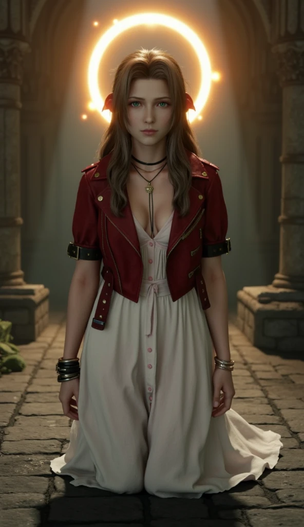 a woman in a robe standing in a abandoned church, detailed face, medieval, fantasy
