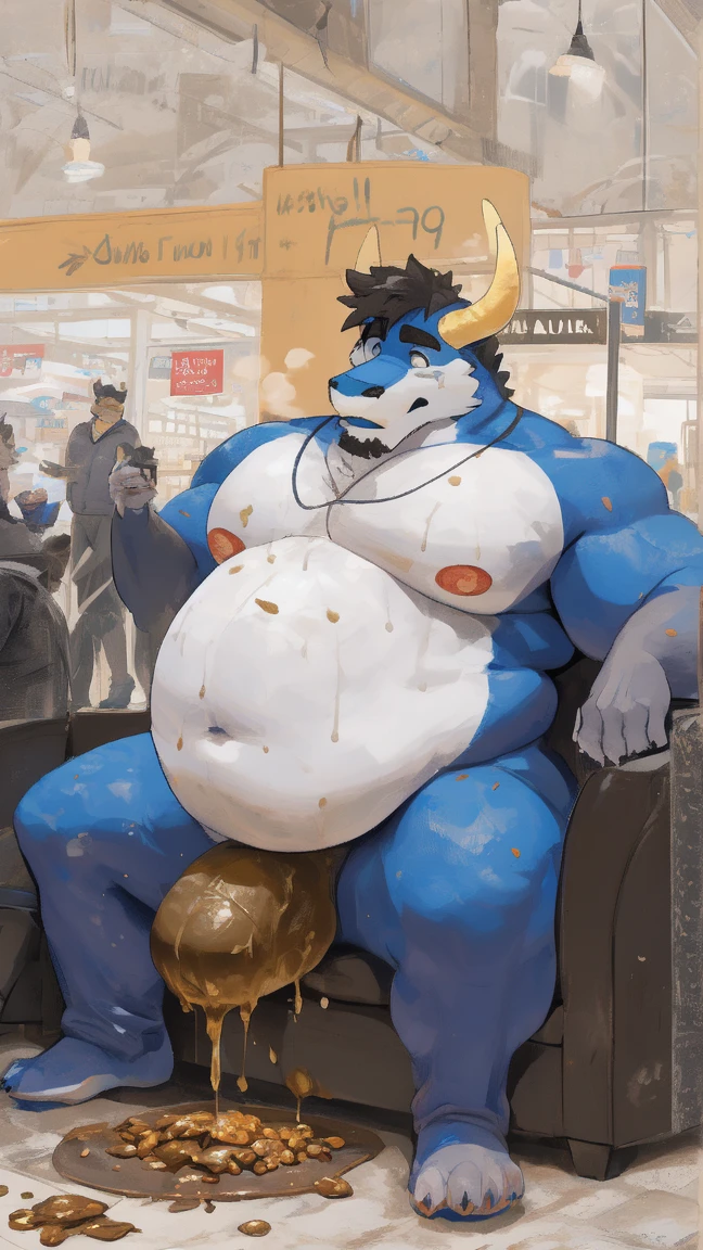 ((best quality)), ((masterpiece)), (Ultra detailed), ((4k)) , Furry Wolf , Anthro , Light Blue fur , Beard , Wearing Cap , Muscle , Pregnant Body , Big Ass Hole Show , Public Watch