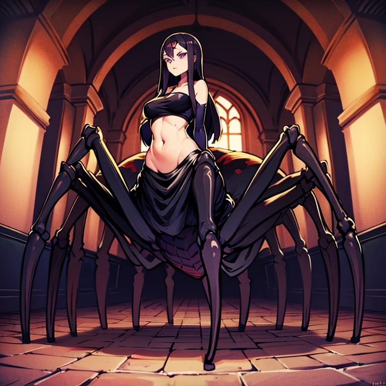 (Arachne: 1.5),
masterpiece, monster, alone, Upper body bewitching beauty, The lower body is a giant centipede, full body, Kimono beauty, Tattered kimono, black hair straight, bangs, deep red lipstick, sink one&#39;s eyes, skull pattern on centipede back, The background is a Japanese cave, Limestone caves, candlestick, golden rays from the ceiling, skull, sexy, sensual, luxury, erotic, high resolution, High resolution, accurate drawings, Detail view,camel toe、huge tit、nipple puff、cleavage、