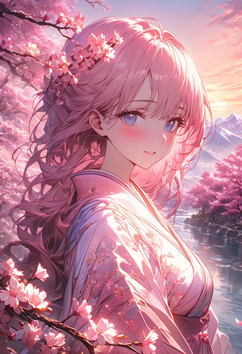 (best quality,4k,8k,highres,masterpiece:1.2),ultra-detailed,(realistic,photorealistic,photo-realistic:1.37),beautiful japanese landscape,mountain fuji,cherry blossoms trees,glittering moon,stars,night,tranquil,serene,reflecting on calm water,traditional wooden bridge,crimson and pink petals,glassy lake surface,silhouette of pagoda,delicate sakura blossoms swirling in the breeze,colorful lanterns illuminating the scene,golden shimmer on the mountain peak,peaceful atmosphere,elegant and graceful,ethereal beauty,serenity in nature,subtle shades of purple,blue,and green,evoke a sense of tranquility
