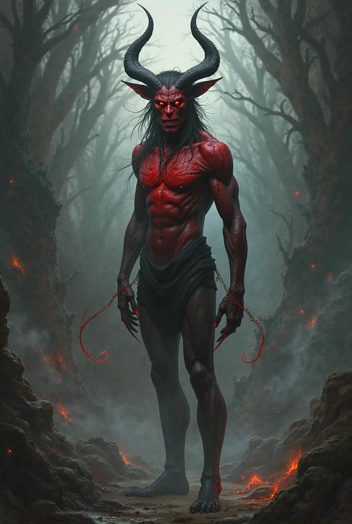An evil satyr with no skin and bloody skile