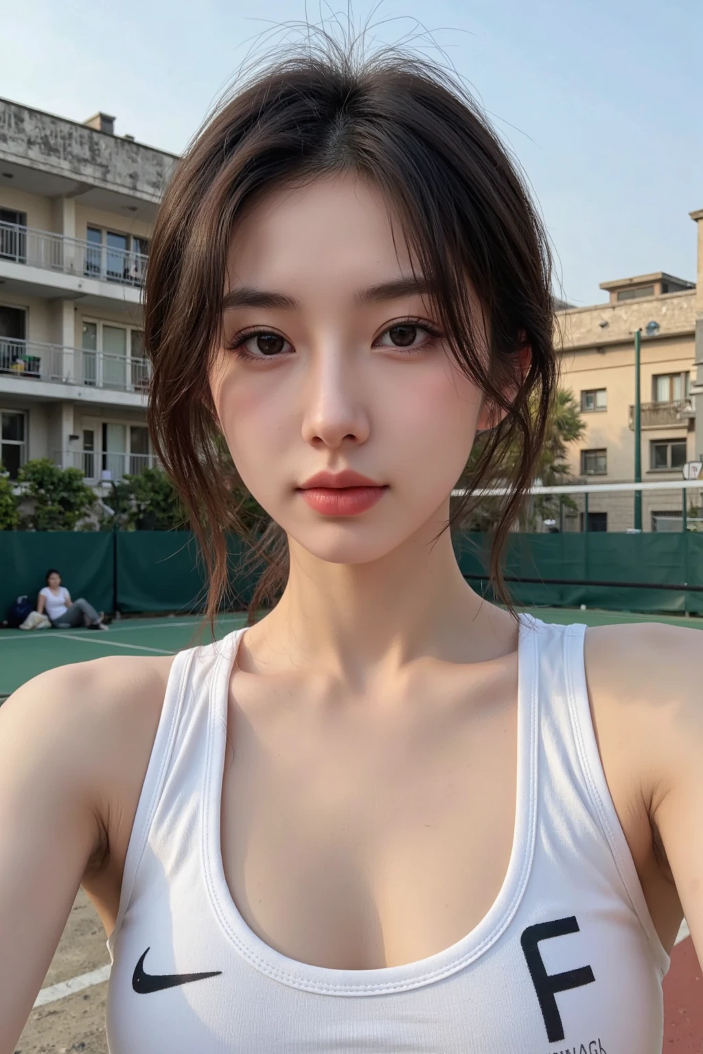 8K,best quality, ultra high resolution, (realistic:1.4), (real skin texture:1.3), (selfie angle),1 woman,outdoor,