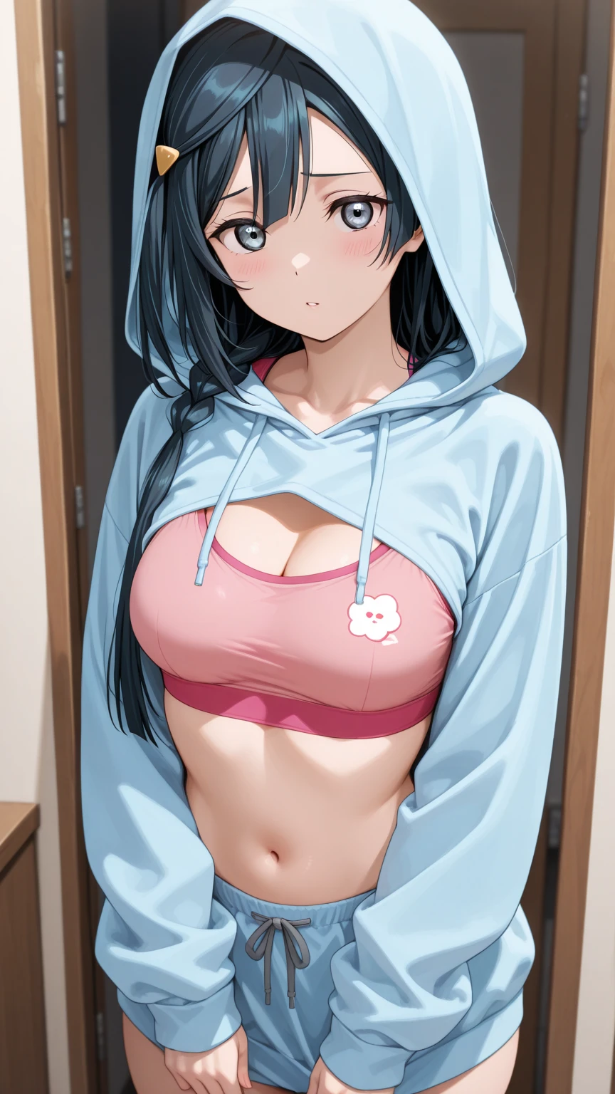(( Bare Skin Hoodie )), (( Denim Shorts )), (( Action: Stroking Navel with Fingertips )), Park, Girl 1, Character: Full Body, Body:/, (Highlight Body Lines), Highlight Chest, (Perfect Hands), (Perfect Anatomy), (Perfect Body Structure), (Two Arms), (Two Legs). Quality:/, Masterpiece, Top Quality, High Resolution, Ultra High Resolution, Perfect Pixels, 4k, Super Detailed. Saturation:/, Studio Lighting, Sharp Focus, Bright Colors, Portrait, Warm Colors, Soft Lighting.