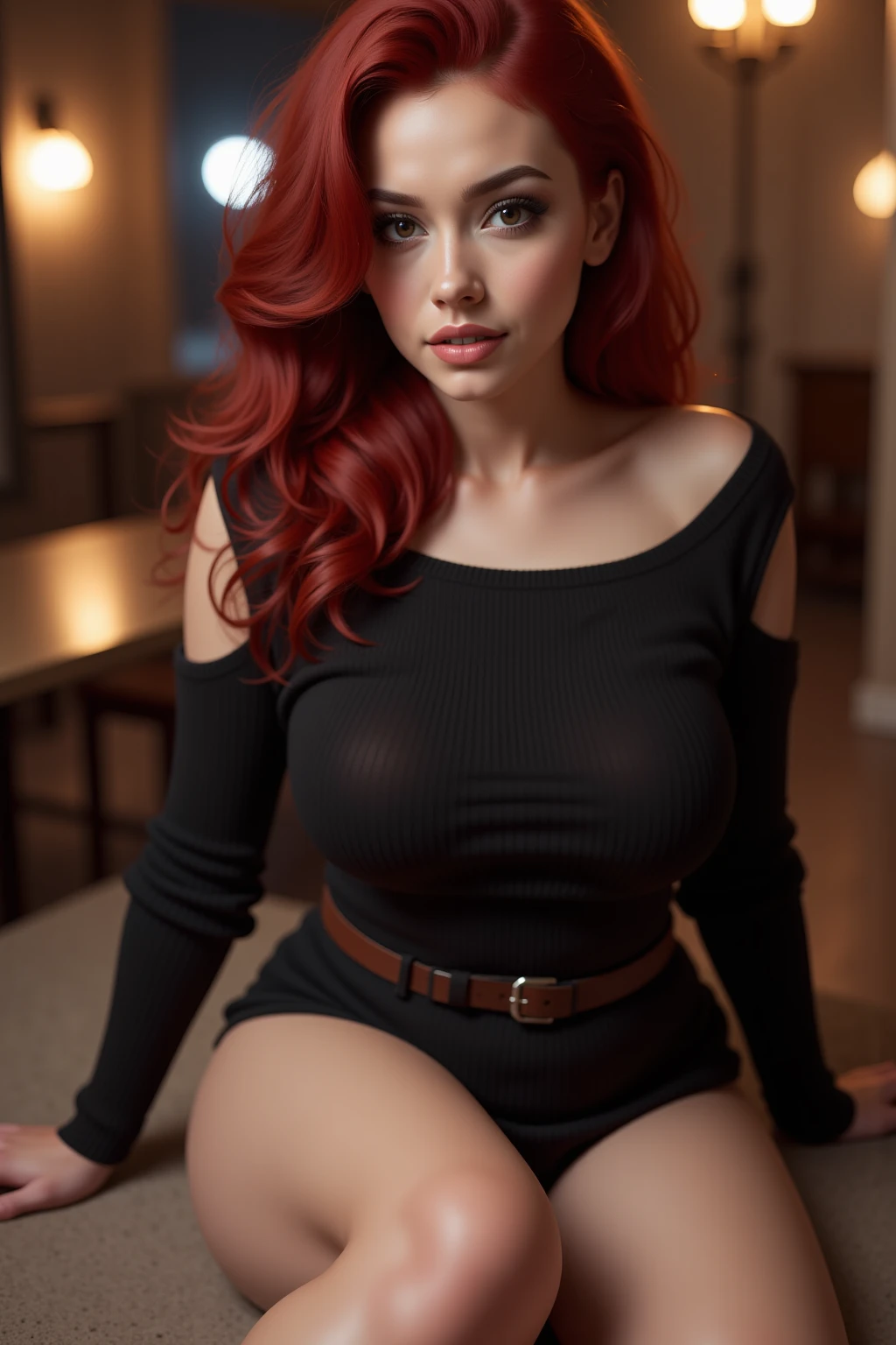 Redhead girl, curvy girl, sexy cat outfit