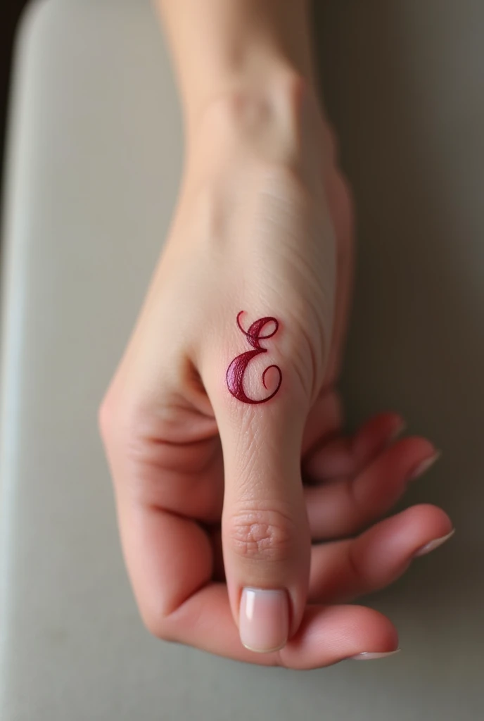 Freshly made tattoo of the letters E and F on the finger with a heart that looks as real as possible