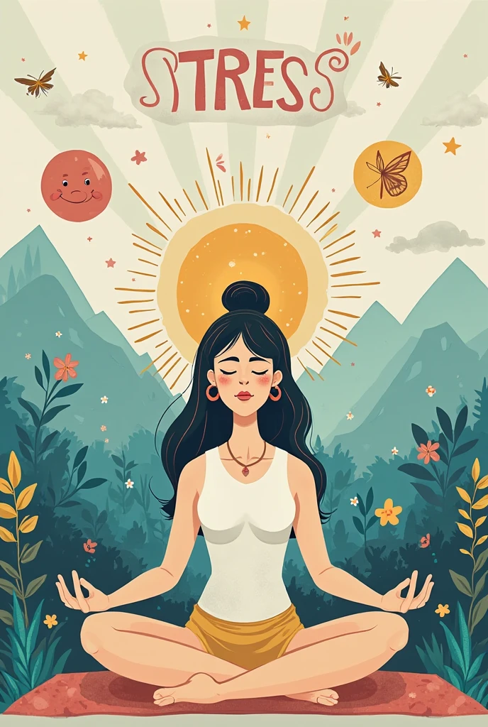 Create an illustration that explains mental health with components of wellbeing psychology, 1600 pixels x 1000 pixels.