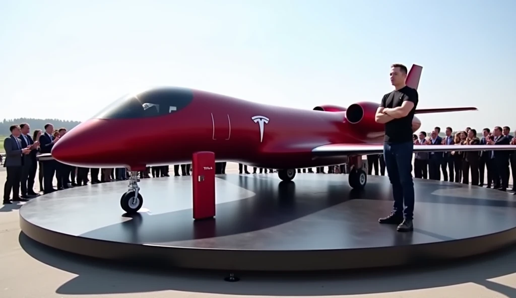 naked blonde woman with perfect features in tesla model Y red color