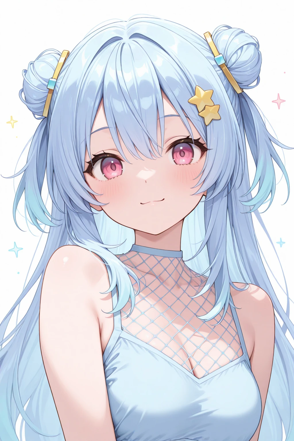 Fee Bee is a fluffy blue girl cat with pink inner ears, a fuchsia bow and blushed cheeks, and a white muzzle. SPARKLE; GLITTER