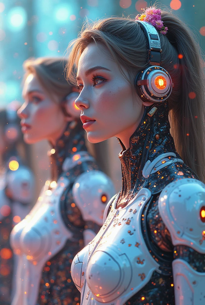 a woman in a futuristic suit with a glowing head and chest, cyberpunk art inspired by Marek Okon, cgsociety contest winner, digital art, gynoid cyborg body, girl in mecha cyber armor, cyber suit, cybersuit, in white futuristic armor, cybersuits, diverse cybersuits, gynoid body, echo from overwatch, perfect anime cyborg woman