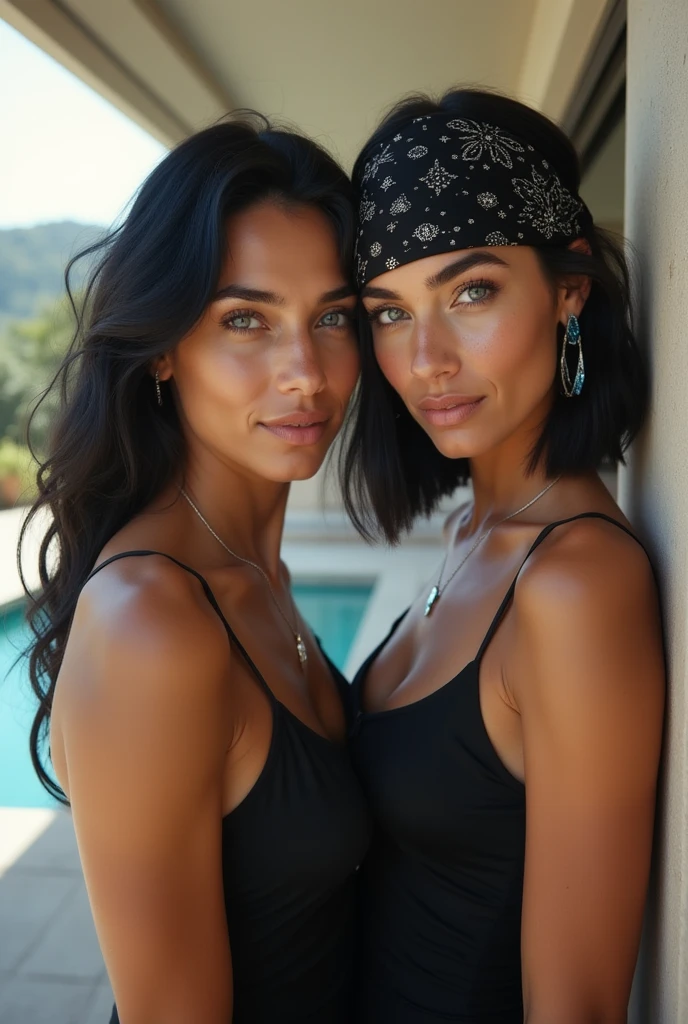 Isabela Merced and friend, standing in a fjord by a campervan, kissing, smiling, bob_cut hairstyle, full lips,black long blue transparent dress with plunging neckline, no underwear, captivating, Wet, (big breasts:1.3) and well-defined blue eyes, Lee Jeffries Award-winning photo, Kodak Film Photography, Kodak Lens Portra 400 Camera F1.6, extremely detailed, amazing, Fine details, rich colors, Hyper-realistic realistic texture, Dramatic lighting, UnrealEngine, Trending on ArtStation, CineStill 800 Tungsten, photo realistic, RAW Photo, TanvirTamim, high quality, High resolution, sharp focus, extremely detailed, photo by arny freytag