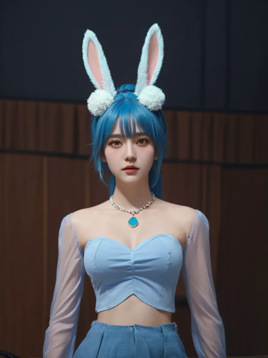 there is a woman in a blue dress and bunny ears, as a character in tekken, dead or alive 6, bunny girl, tekken 7, glamorous jill valentine, katana zero video game character, v from devil may cry as an elf, fighting game character, ultrarealistic sweet bunny girl, bulma from dragon ball, new character, inspired by Leng Mei