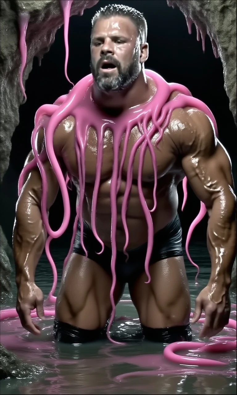 4men , group , multiple men, blonde, brunette, ginger, bald, group of Muscular shirtless handsome men laughing, crying , blushing faces,pink tentacles tickling armpits, hands above head, tentacles all over body, tentacles background, tentacles  , tentacles tickling ribs , tentacles tickling nipples, a tentacle monster with green eyes in the background 