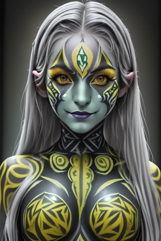 girl with long green hair, green eyes, futuristic vibes, mask on mouth, headphones, 8k, high quality, simple background, glowing eyes, nice pose