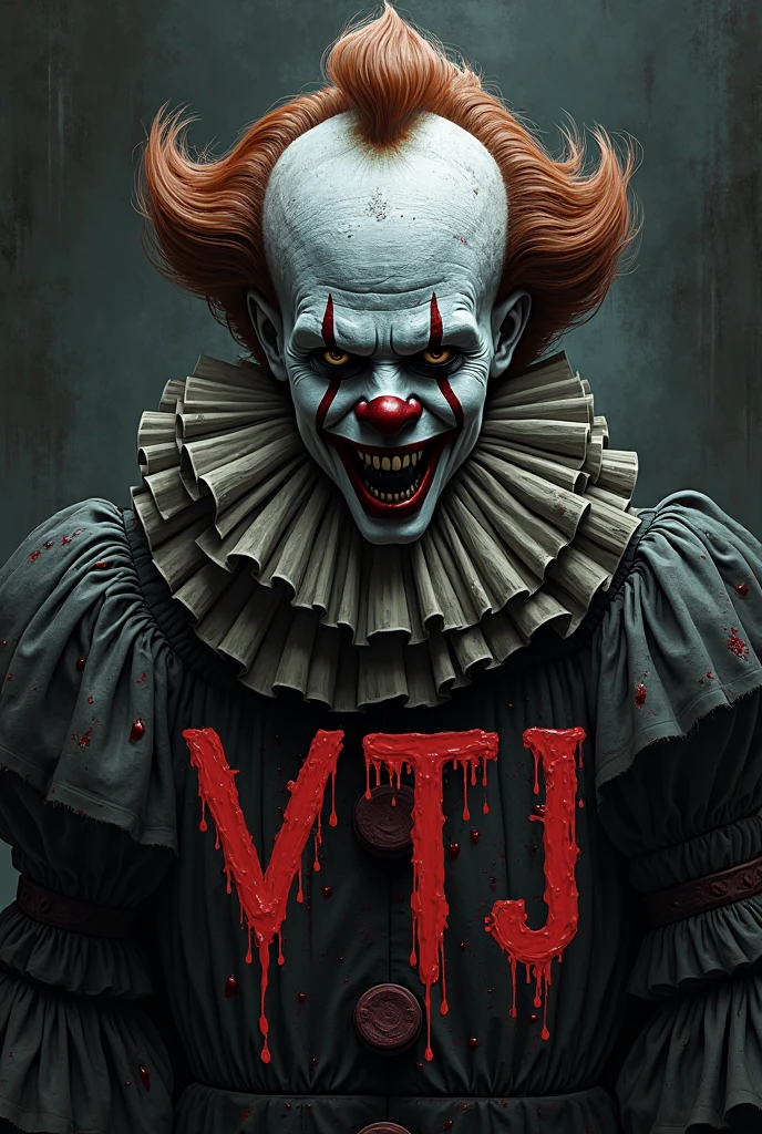 A logo that has the letter W that has blue color, white, black and gold with call of duty game theme carrying classic weapons with a bloody clown behind it