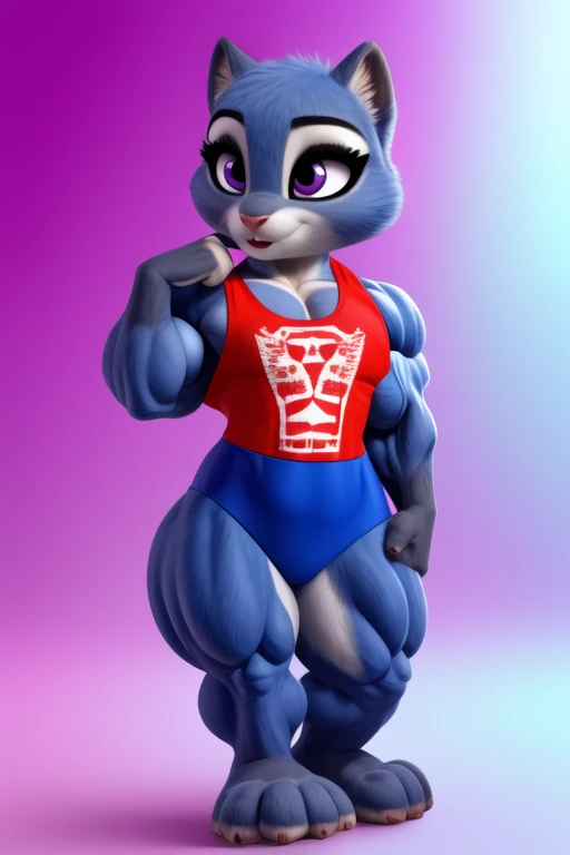 Machamp,pokemon, bald, grey skin, 4 arms, woman, muscular, large breasts, tank top, championship belt,briefs, looking at viewer, serious, smiling, upper body shot, standing, hands on hips, outside, grass, mountain, winter, flower, blue sky, high quality, masterpiece, <lora:Machamp:.9>