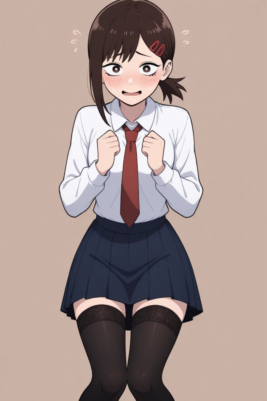 <lora:sdxl-sega-fujimiya:0.5>, fujimiya, 1girl, copper eyes, underrim-eyeglass, dark brown hair, short cut, sidelocks, bang, :D , black child smock , beige pantyhose, +++ extremely quality, high detailed, anime coloring illustration game cg, Faint lips,UC:realistic cute anime face cinematic angle human at the front single focus dynamic pose