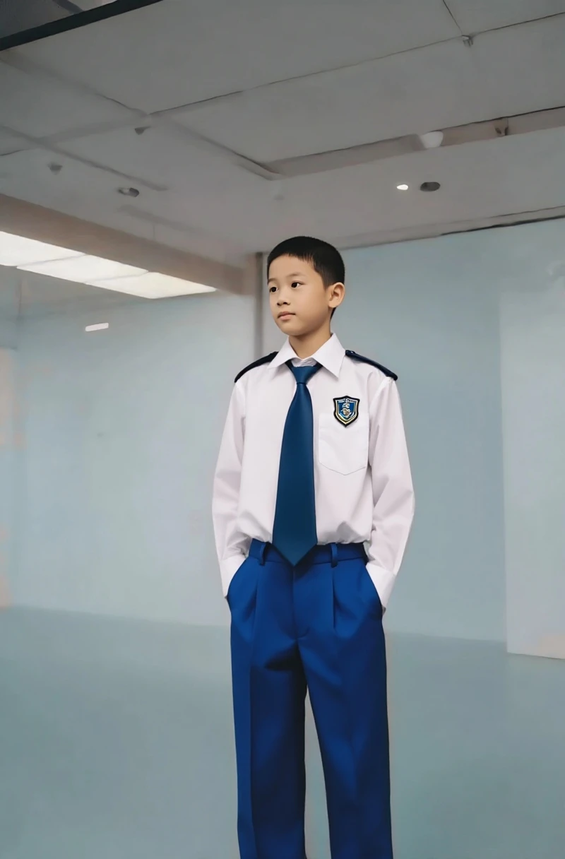 tmasterpiece，Best quality at best，8k wallpaper，A handsome little boy，（Multi-national mixed-race 1.6），Black hair，（Big brown eyes），Straight nose