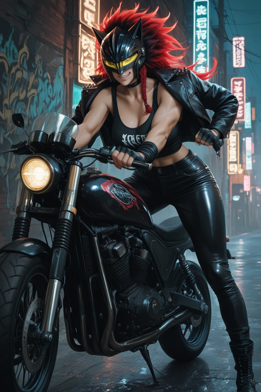 A samurai in front of a 1967 Ford mustang in very High quality and very detailed , dark background, vibrant details, hyperdetailed, 8k, beautiful lighting, artstation, hyperdetailed, vibrant colors, 8k resolution, intricate hyperdetails, Symmetrical, octane render,