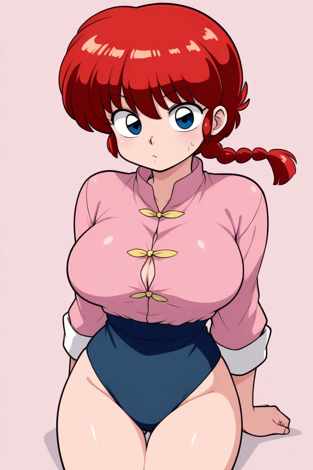 Ranma, detailed eyes, big breasts bouncing, whole body, in the breasts, (paizuri) , handjob with breasts, penis in breasts, paizuri, penis between breasts, huge and soft breasts, rich nipples, outfit_CowprintBikini, Paizuri On Lap
