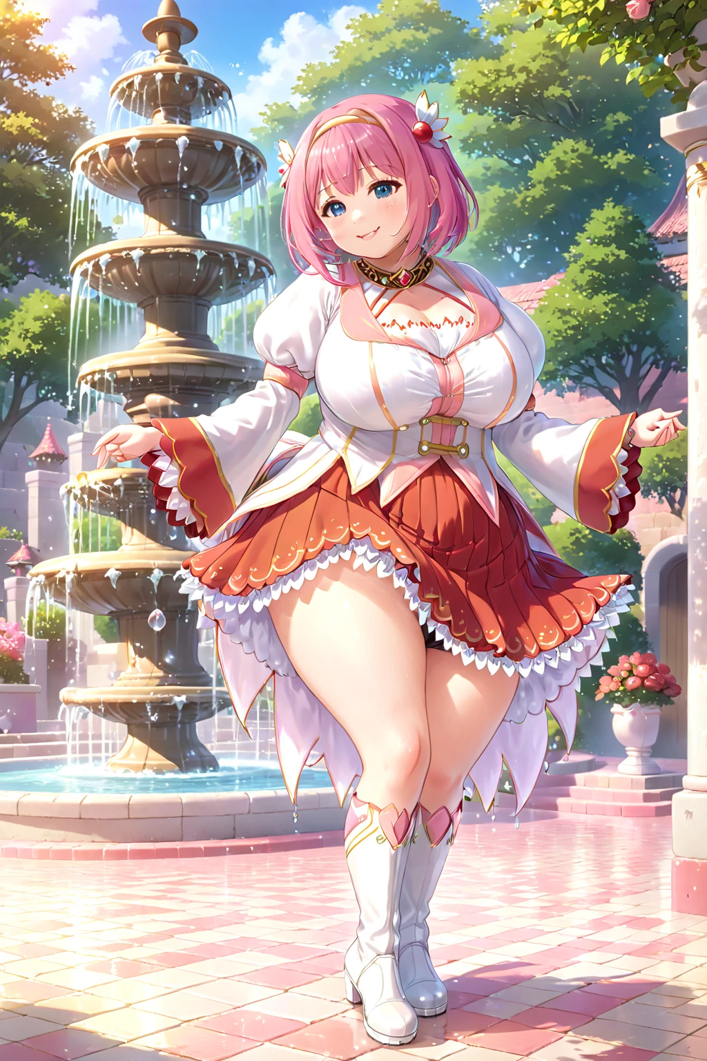((NSFW、Beautiful nipples、Colossal tits、toppless、large flowers areola、shinny skin:1.2))、(((long legged、Pink hair、collars、scapular、A bracelet、armlet、red shoulder armor)))femele, Masturbate while straddling the water pipe with your crotch, near beach,