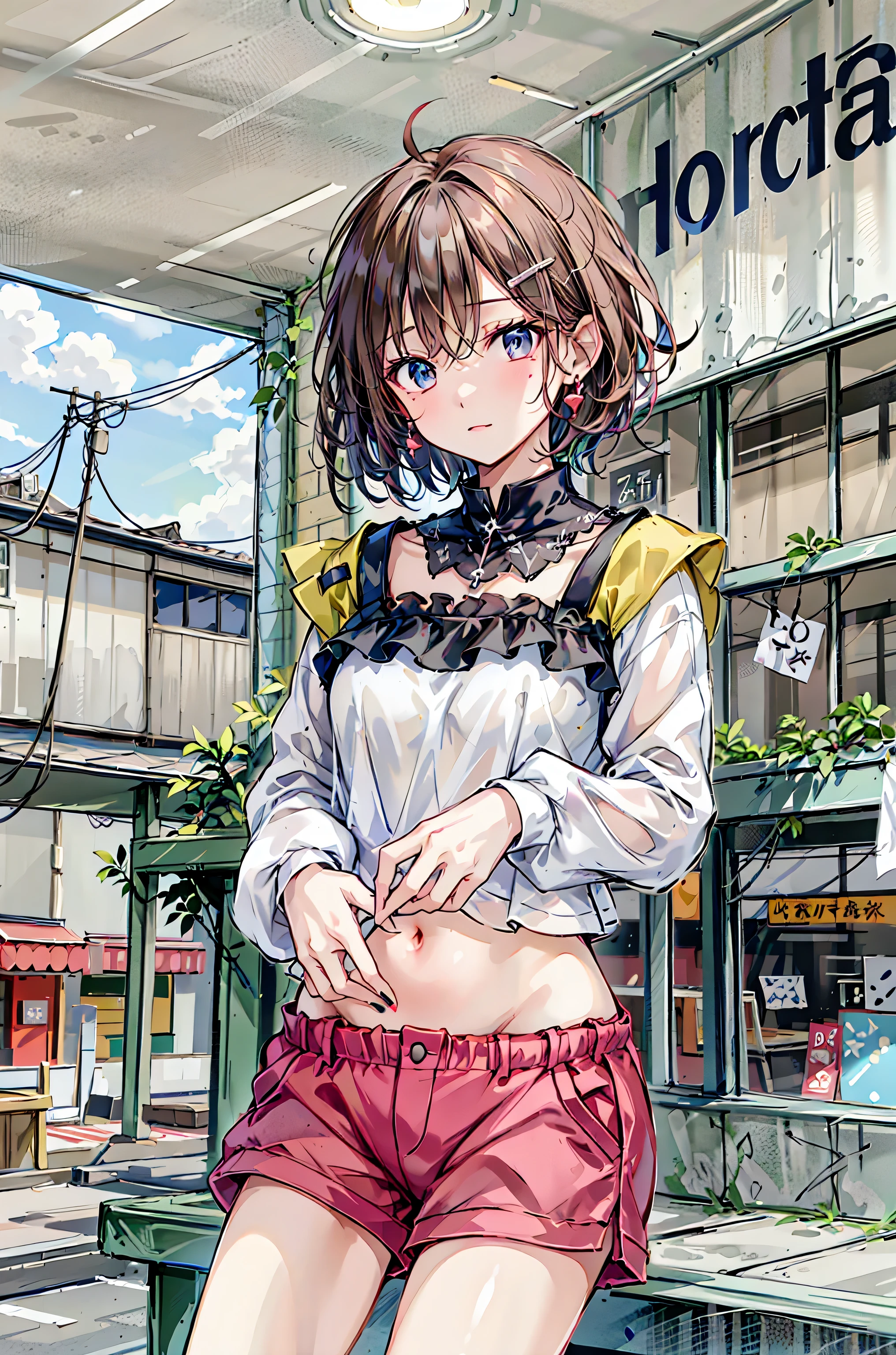 solo, 1girl, kind smile, looking at viewer, blush, medium breasts, multicolored hair, hair intakes, retriever hair, beige eyes, dark brown transparent raincoat, hand_on_own_chest, dungeon, <lora:Menyoujan_style_v01.07:1>