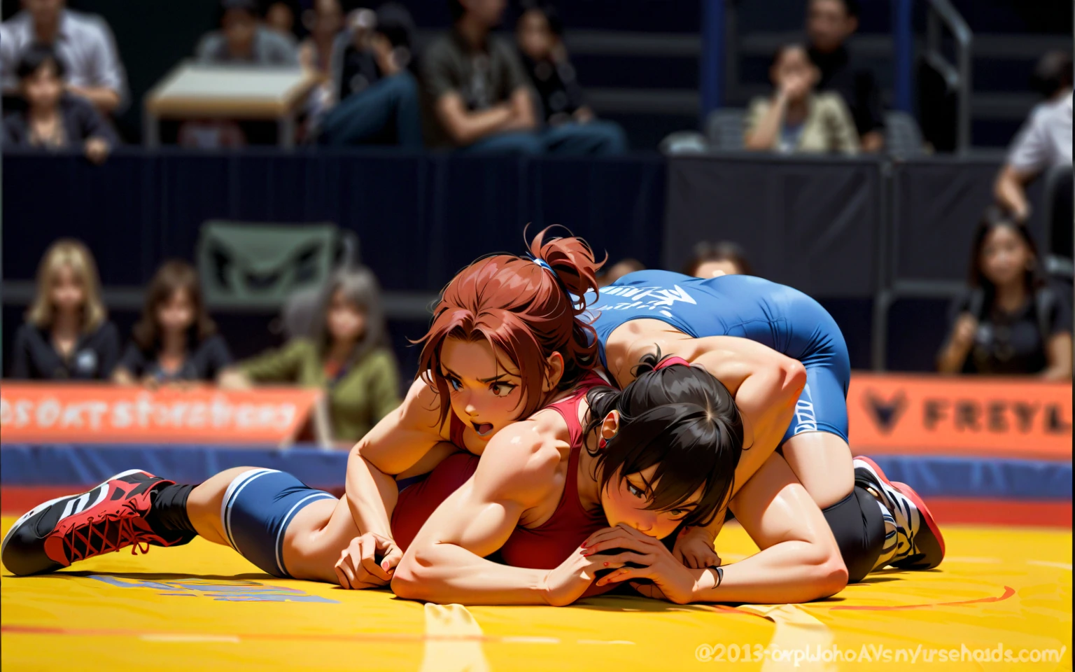 Womens freestyle wrestling, one piece swimsuits, wet sweaty bodies, European faces