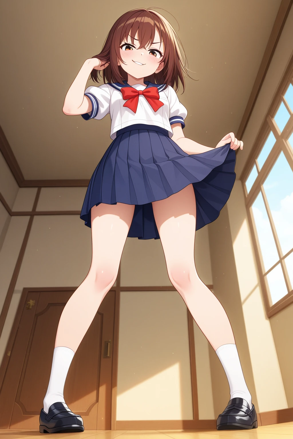 masterpiece, best quality, accurate, anatomically correct, 12years old girl, resisted, chain, standing, arms up, flogged, school, 