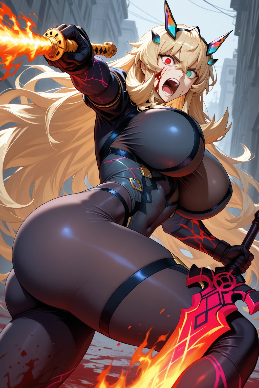 ({masterpiece}},{best quality,},white background,full body,middle Ages,1 female demon,Aggressive,,Red skin,Spiked armor,Horns,Chainsaw sword,Brass decoration,Strong muscles,Sexy,({masterpiece}},{best quality}