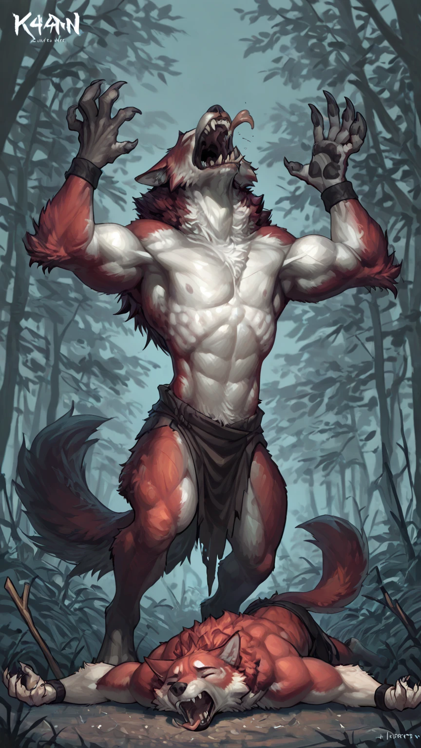 ultra-detailed, masterpiece, masterwork, high quality, best quality, hdr, posted on e621, (by hioshiru), (nature), nsfw, (male), solo, (red little body minotaur), hairy dragon, (long silver hair, yellow eyes, white chubby body), standing, dynamic angle, (nude, long foreskin, pubic hair, balls)