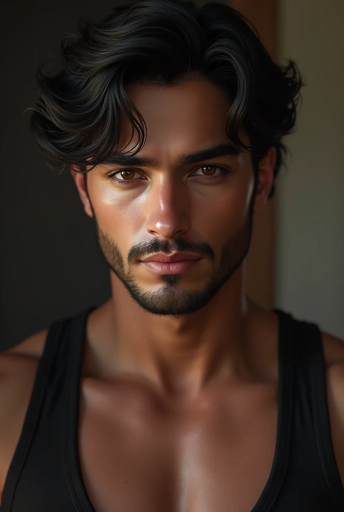 A Turkish male fashion model 30 years old, tanned, [[[[closeup]]]], [[[[chest]]]], [[[[neck]]]], [[[[shoulders]]]], perfect honey eyes, perfect iris, perfect lips, perfect teeth, perfect skin, short messy hair, soft front light, glow, HDR, (muted colors:1.2)