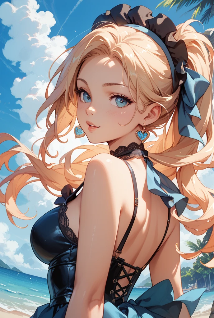 (highest quality:1.2, Very detailed, up to date, Vibrant, Ultra-high resolution, High Contrast, masterpiece:1.2, highest quality, Best aesthetics), Portraiture、girl、slim, Bright colors、Beautiful fine details、Beautiful lip detail、long hair, ((wavy hair:0.6))、messy hair, blonde and blue ((streaked hair:1.1)), highlights hair: 1.3, midium breast, (tan skin:1.3), 、negligee、sitting bed, bedroom, cowboy shot, looking at viewer