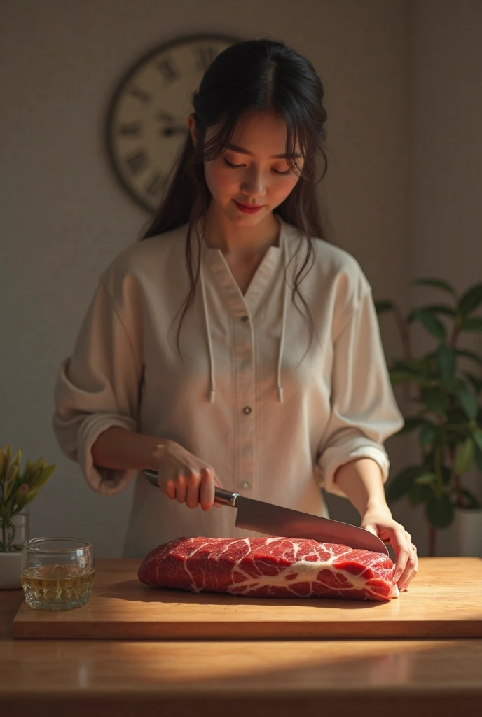 (((best quality))),(((ultra detailed))),(((masterpiece))),illustration,1girl,beautiful,young,girl,apron,slaughterhouse,workshop,freshly butchered pork,brightly colored apron,determination,fair skin,deep green eyes,mischief,carcasses,smile,meat,stains,smears,blood,guts,charm,sea of pork,meat smell,disinfectant,blood scent,grime,harsh lighting,shadows,gritty environment,center of attention,strength,perseverance
