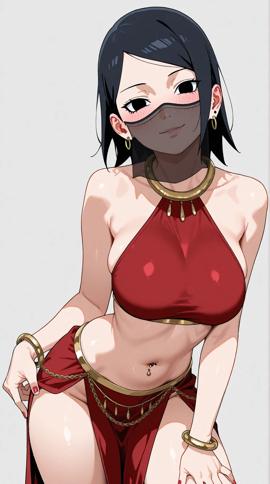 little sarada sem camisa, covering nipples, small , ahegaoface