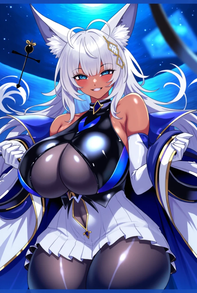 female pubic-hair，gigantic tits，Royal sister，blushing face，lovable，Lift the skirt，Short top，self