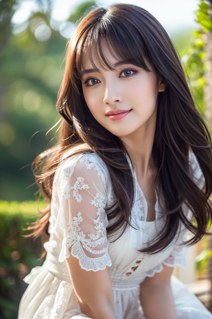 (((8ｋ,Attention to detail,Attention to detail、Highest quality，masterpiece,Attention to detail,))),RAW Photos & Realistic atmosphere,beautiful黒い瞳,Mouth Details,Glossy Lips,Thin eyebrows,beautiful Eyes、Soft white skin that shines in every detail、彼女の深い黒色の目はとてもbeautifulです, とてもbeautiful顔,とてもbeautiful顔、Lively Faces,beautiful, Glistening lips,beautiful Eyebrows,Infinite Reality, Realistic Young Gravure Idol,Very cute woman , Young Gravure Idol, Young Gravure Idol, とても美しくてかわいいbeautiful 21 year old 美女,Incredibly beautiful and elegant，beautiful 21 year old 美女,Natural soft light,A little brown hair，（Shiny Hair,,beautiful and kind eyes：1.5）,A kind smile,Shapely ,Medium Long Hair,beautiful posture,No makeup,Looking to the future,