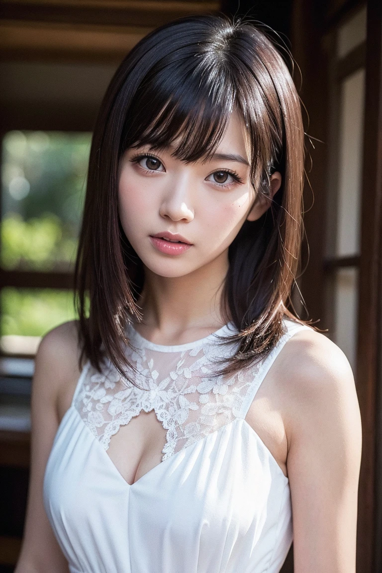Japanese women、20th Generation、Medium hair with black hair、In town、Face-to-face angles、Black T-shirt、My breasts are a little large
