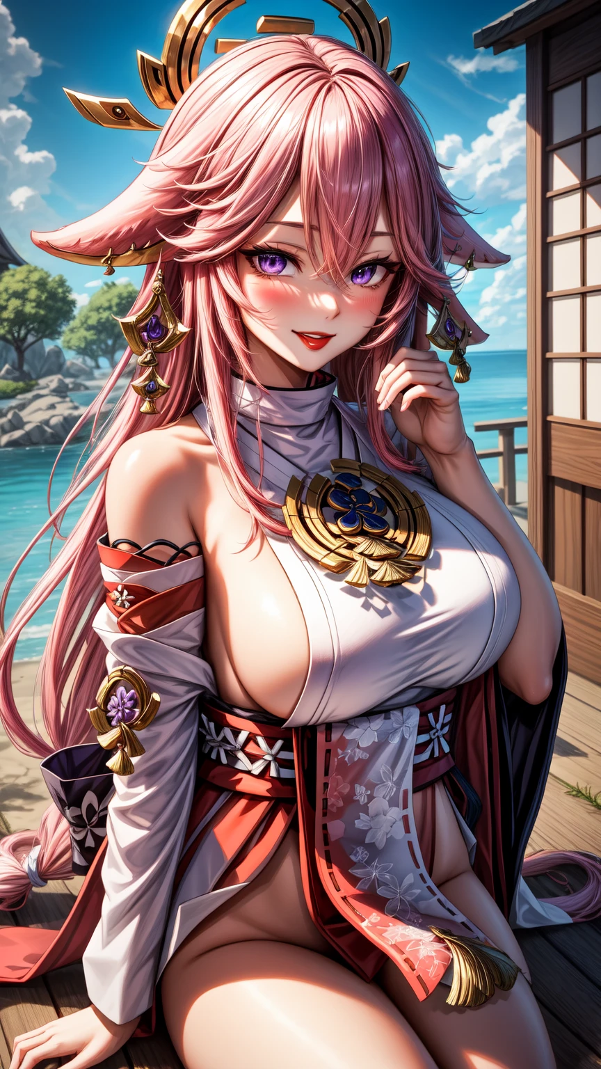 ((A melhor qualidade)), ((Obra-prima)), (Detalhado), Rosto perfeito, sexy, Atraente, ((4k)), peitos grandes, Yae Miko