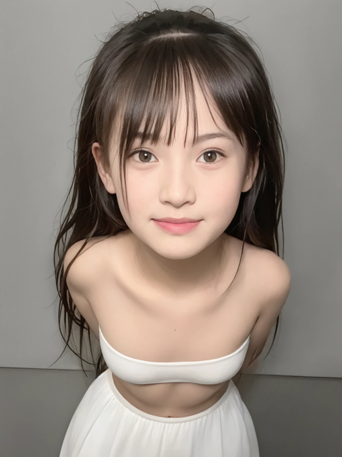 Japanese,Beautiful girl at 6 years old:1.85,Baby Face:1.85、Ultra-flat chest:1.85、Ultra short height、An innocent smile,cute,Primary school students,女子Primary school studentsの私服,Summer clothes、clavicle、Black Hair、Nipples are visible、Inside the kindergarten、Childish