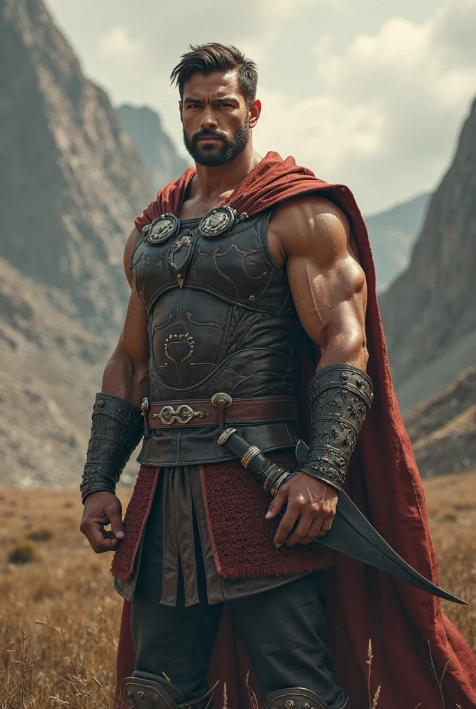((Michael Fassbender)), Homem com uma roupa preta segurando uma espada em um quarto escuro, Joel Kinnaman como um deus grego, 8 k filme ainda, portrait of demigod hercules, atraente macho de carne com armadura, Hercules, Retrato do deus grego Ares, filme ainda 8K, filme ainda de god of war, THOR, Brazilian , abs, buff, hot, king crown and cape, heart tattoo, ,setting on throne, fantasy background