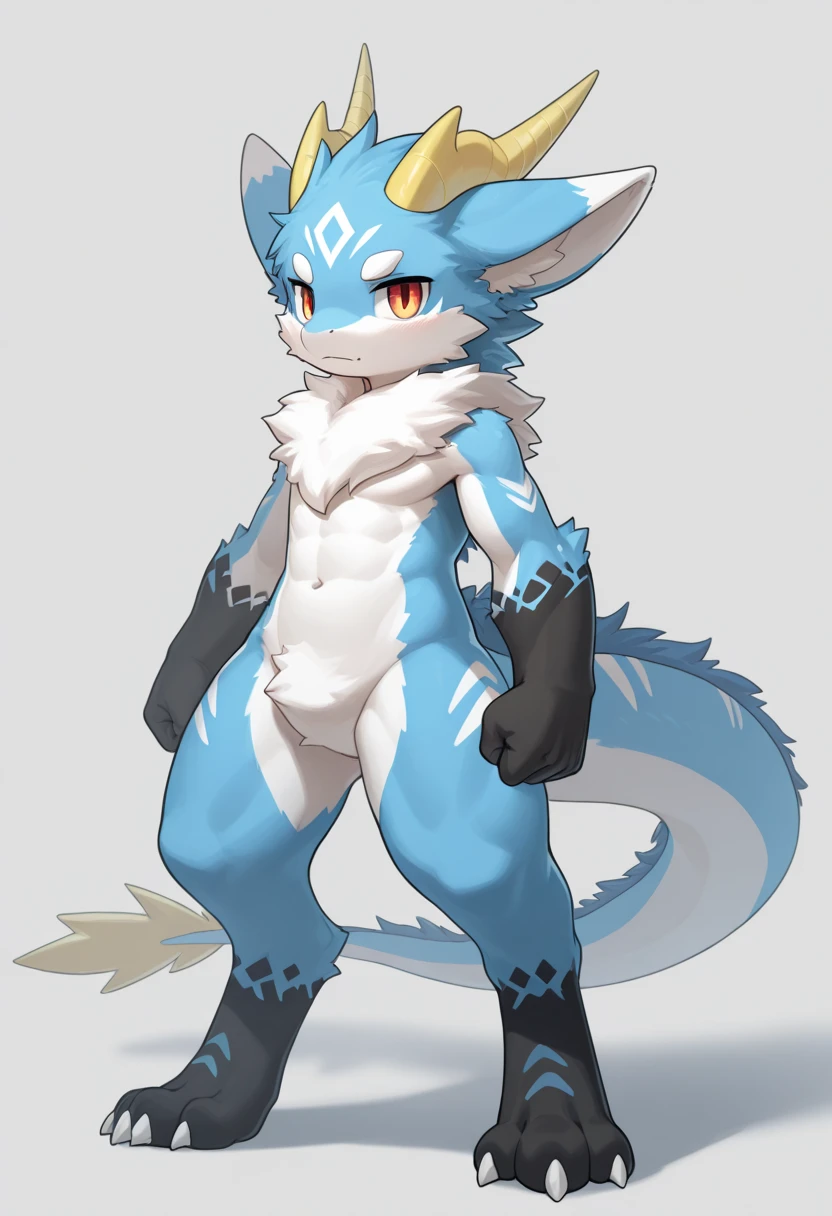 Oriental White Dragon（Species），Heterochromic pupils，furry，musculature，Lie down in bed