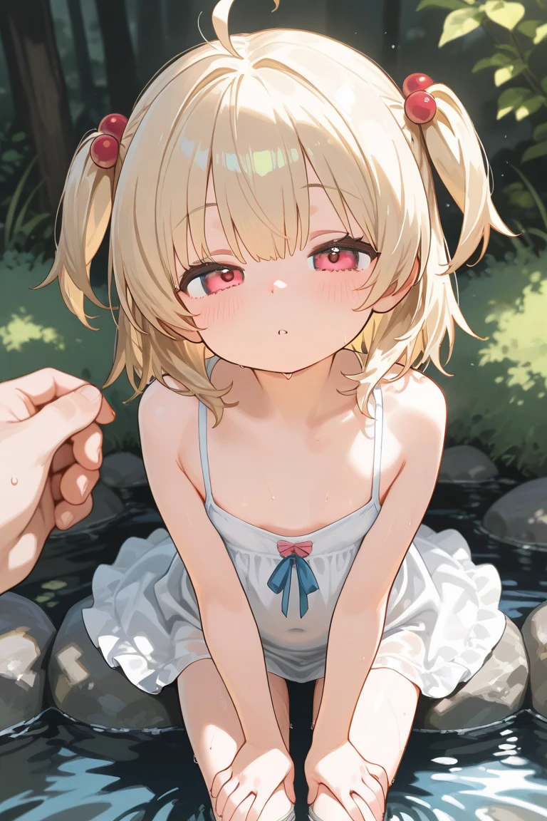 best quality,1girl,((little girl,small breasts,loli:1.3)),curvy,((orgasm,blush,saliva,saliva trail,ahegao:1.3)),angry,sweat,Sakurai Momoka,blonde hair, short hair, ((white tank top,pink skirt,mini skirt,lift skirt,upskirt,kneehighs,vagina:1.1)),((squatting,open legs:1.1)),forest,forest林,((((have to pee)))),Pee,Urinating,wet,pubic hair